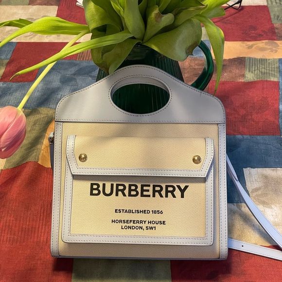 Burberry Mini Two-tone Canvas and Leather Pocket Bag